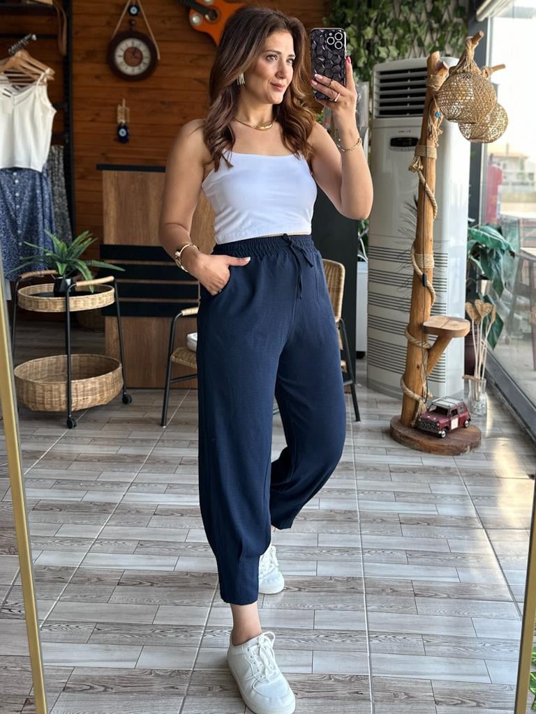 Lacivert  İthal Aerobin Paça Pens Detay Pantolon