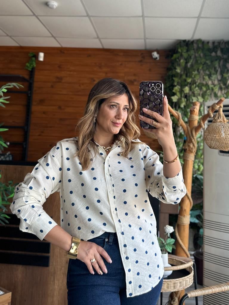 Lacivert Puantiyeli Moda Kumaş l Gömlek