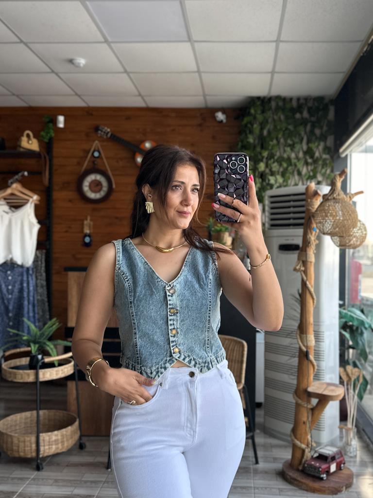 Lüks Kalite Denim Jean Yelek