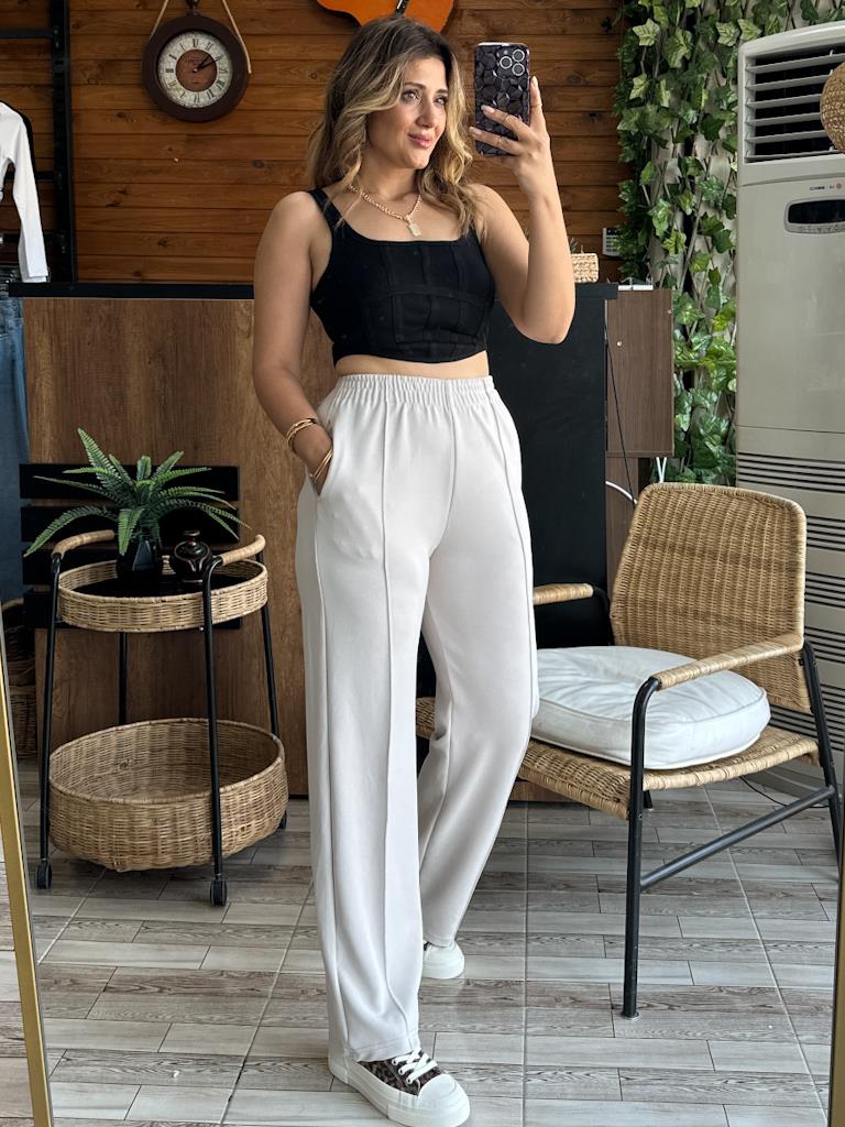 Lüks Kalite Modal Kumaş Çıma Dikiş Detaylı Palazzo Taş