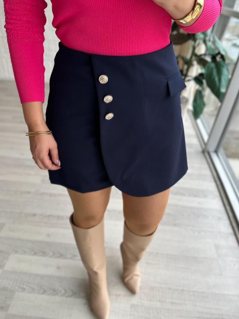 Marka Model Gold Düğmeli Şort Etek  Lacivert