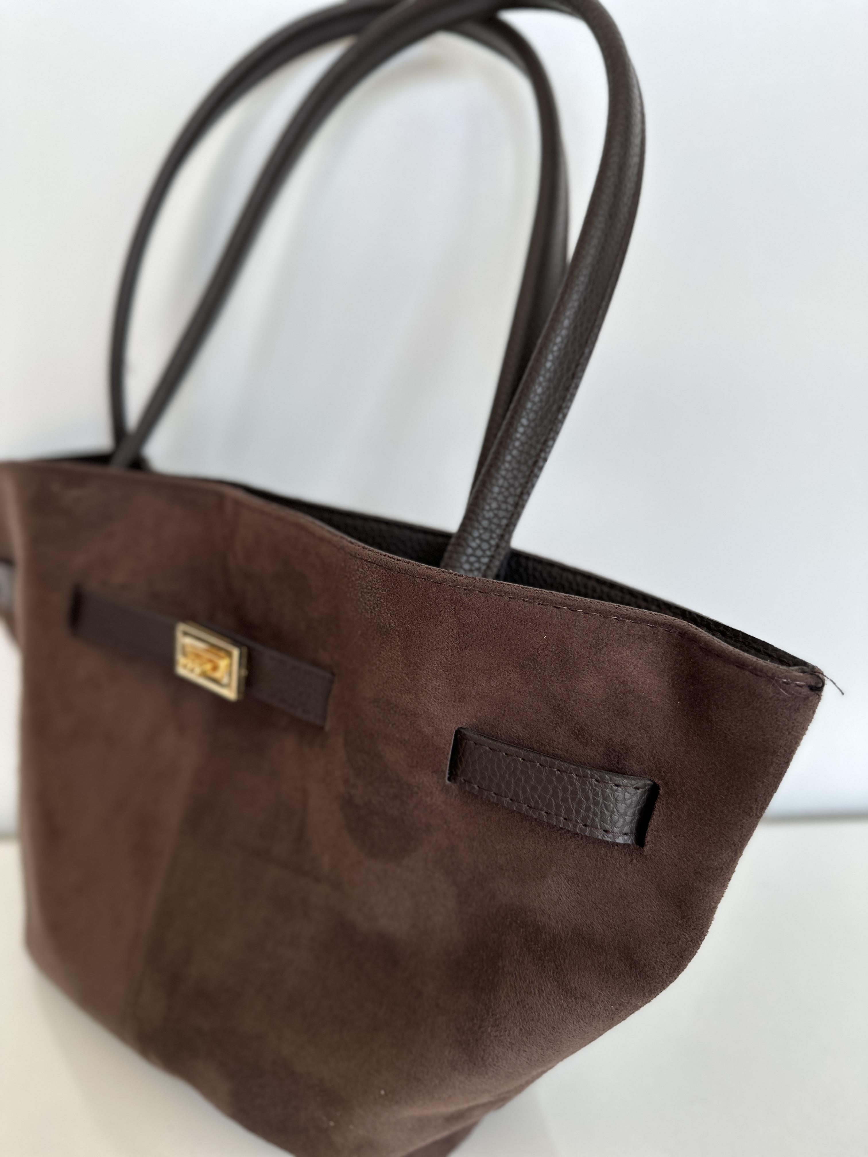 Marka Model Kemerli Süet Çanta Acı Kahve