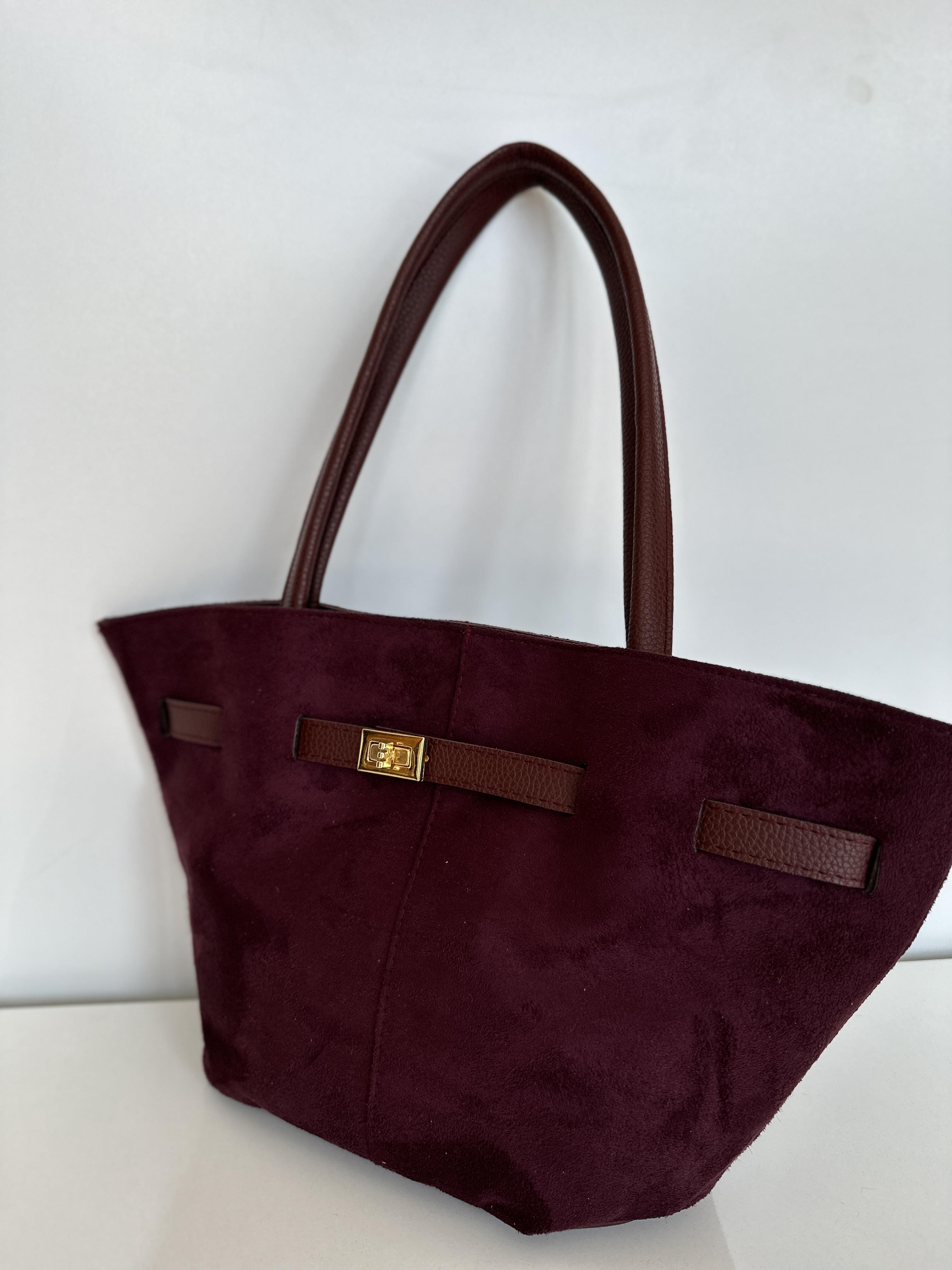 Marka Model Kemerli Süet Çanta Bordo