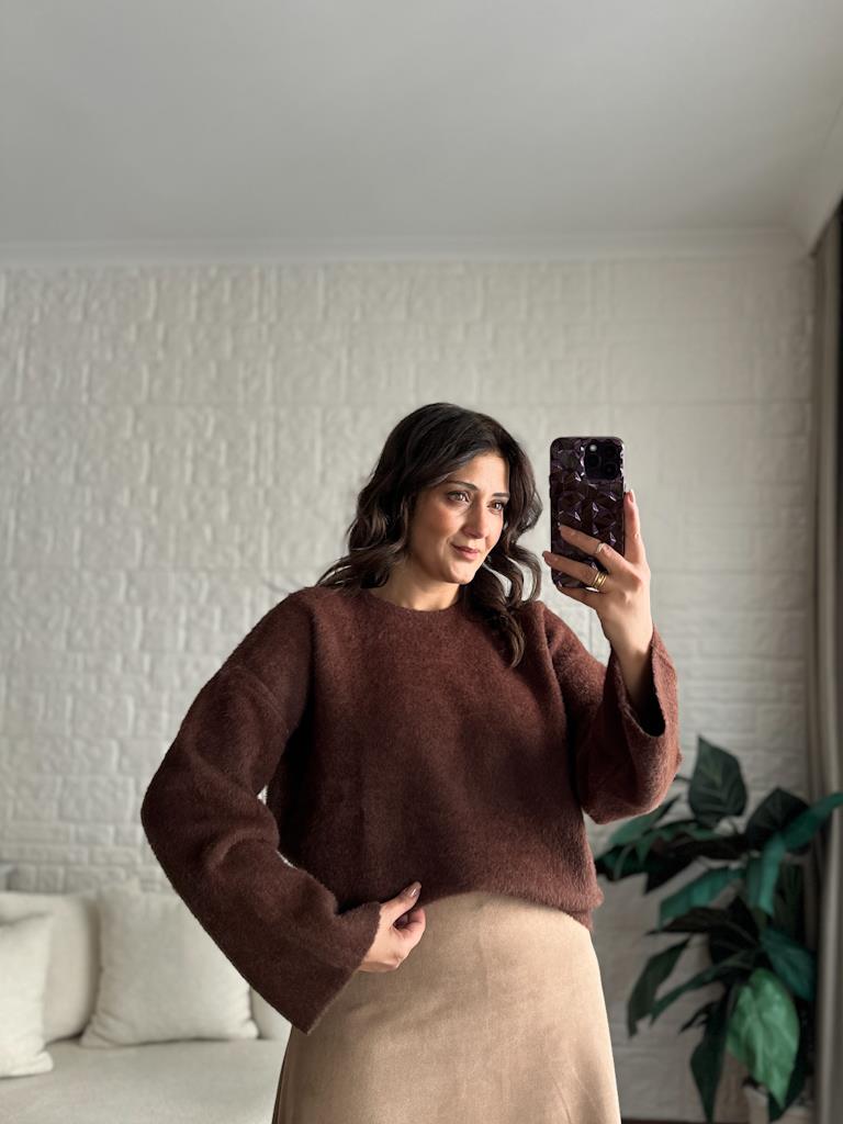 Marka Model Premium Oversize Yumoş Kazak Kahverengi