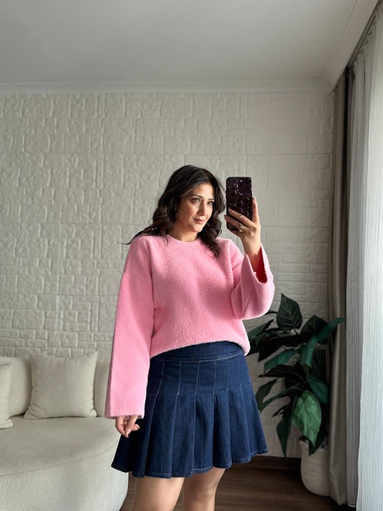 Marka Model Premium Oversize Yumoş Kazak Pembe