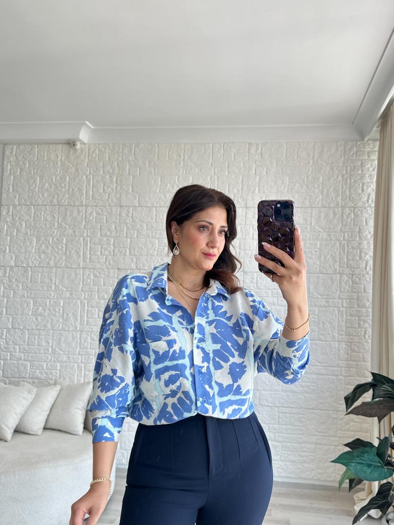 Mavi Desenli Cepli Modal Gömlek
