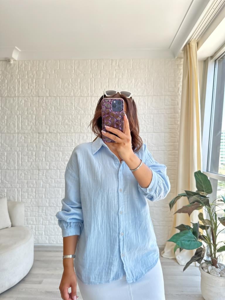 Mavi Müslin Keten Gömlek