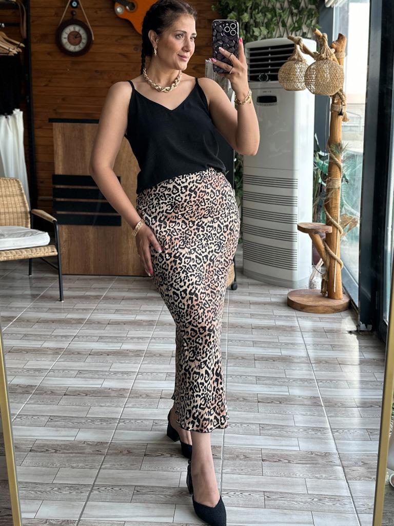 Maxi Boy Orjinal Marka Leopar Saten Elbise