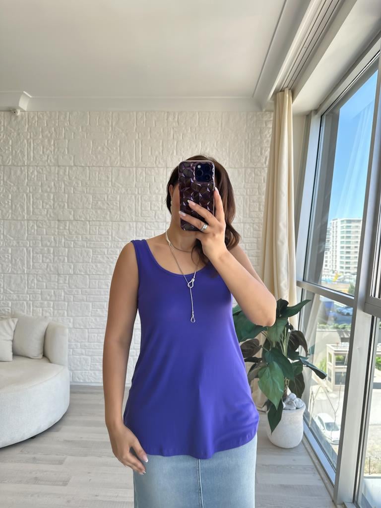 Mor Kalın Askılı Dökümlü Premium Modal Atlet Bluz