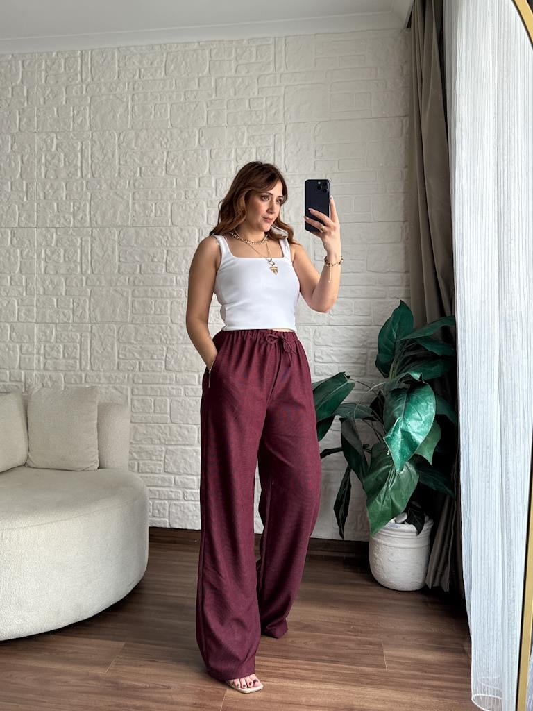 Mürdüm Beli Lastikli Full Likra Ottoman Palazzo