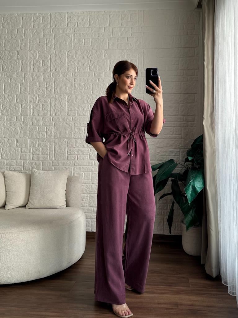 Mürdüm Modal Kumaş Bel Bağcıklı Premium Takım