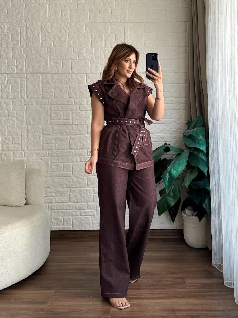 Mürdüm Zımba Detaylı  Denim Takım