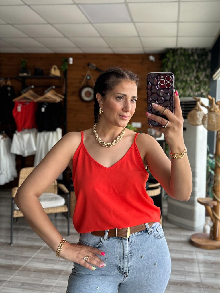 Nar Çiçeği İthal Aerobin Kumaş Askılı Bluz