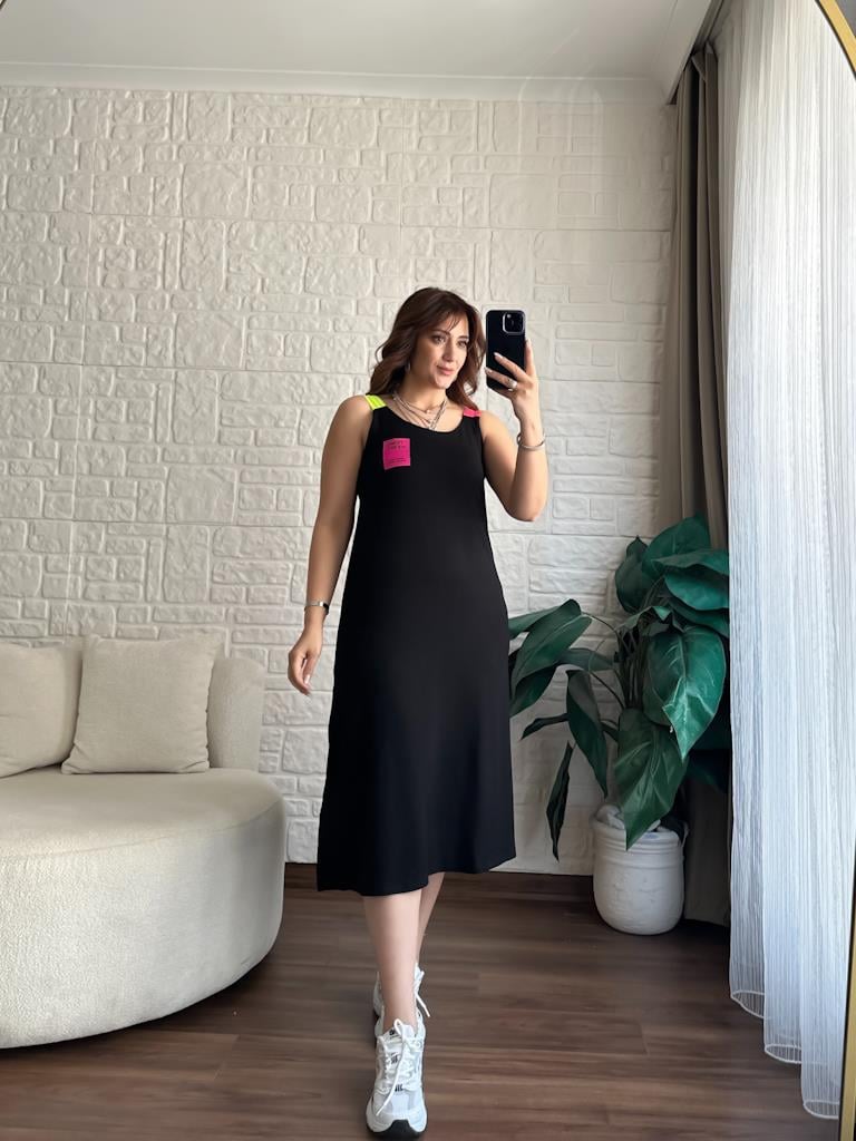 Neon Askıılı Yırmaçlı Tril Elbise