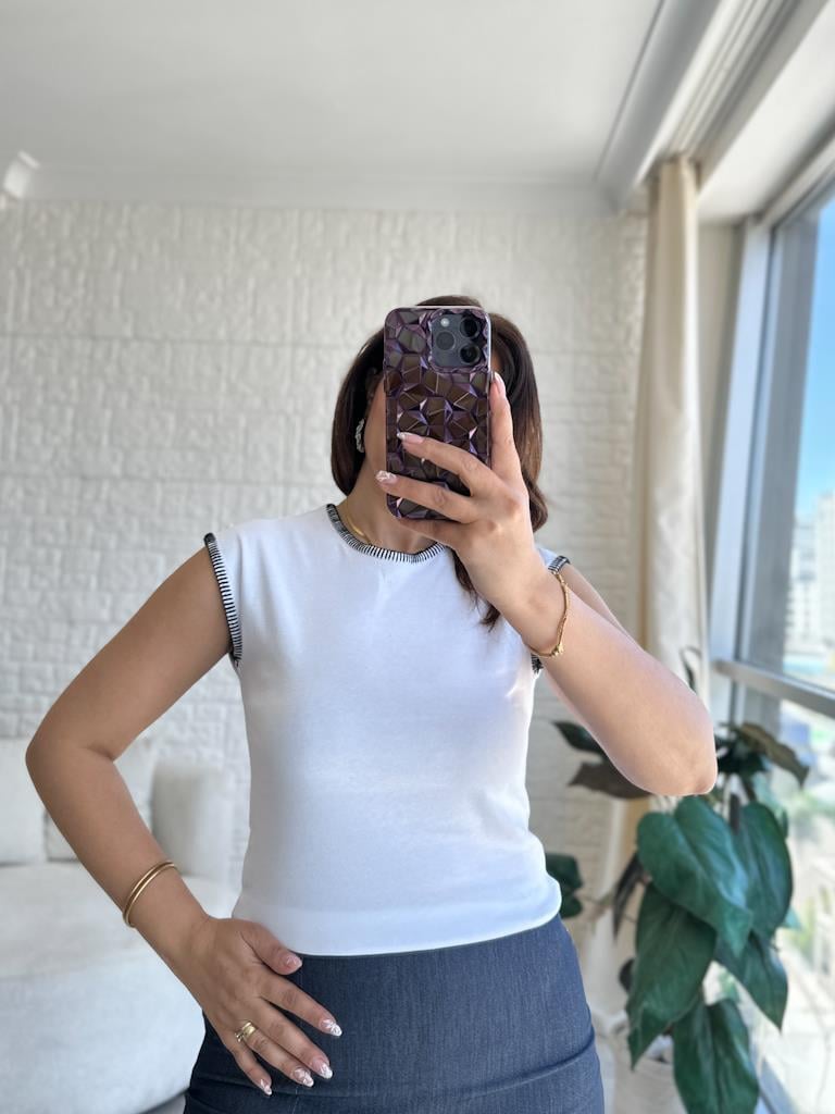 Orijinal Marka Dikiş Biyeli Premium Tişört Beyaz