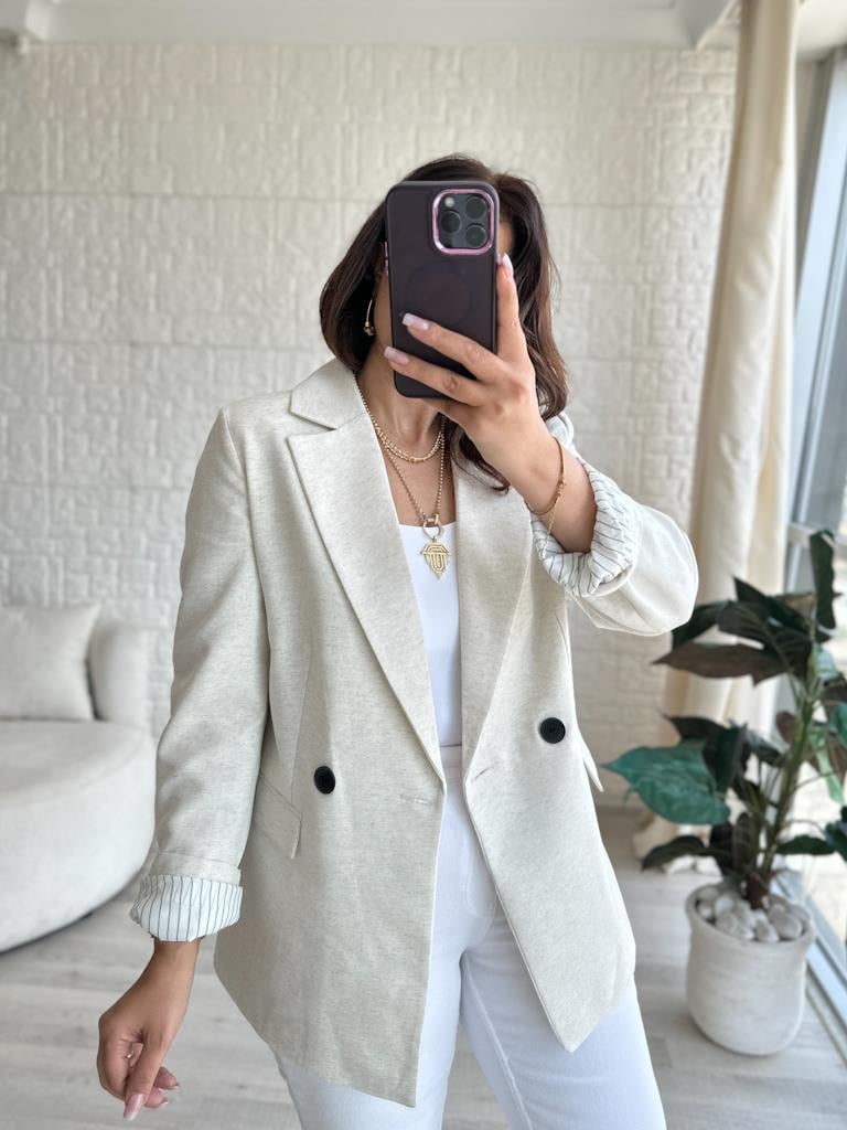 Orijinal Marka Keten Blazer Ceket Krem