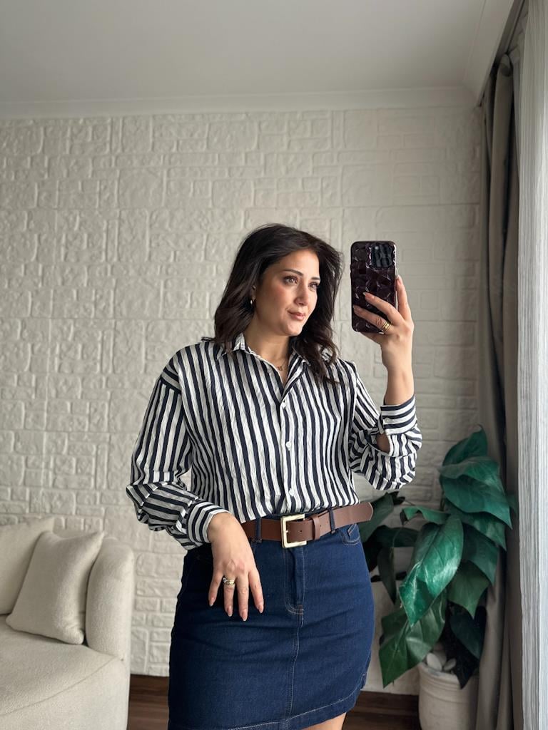 Orijinal Marka Lacivert Beyaz Çizgili Gömlek