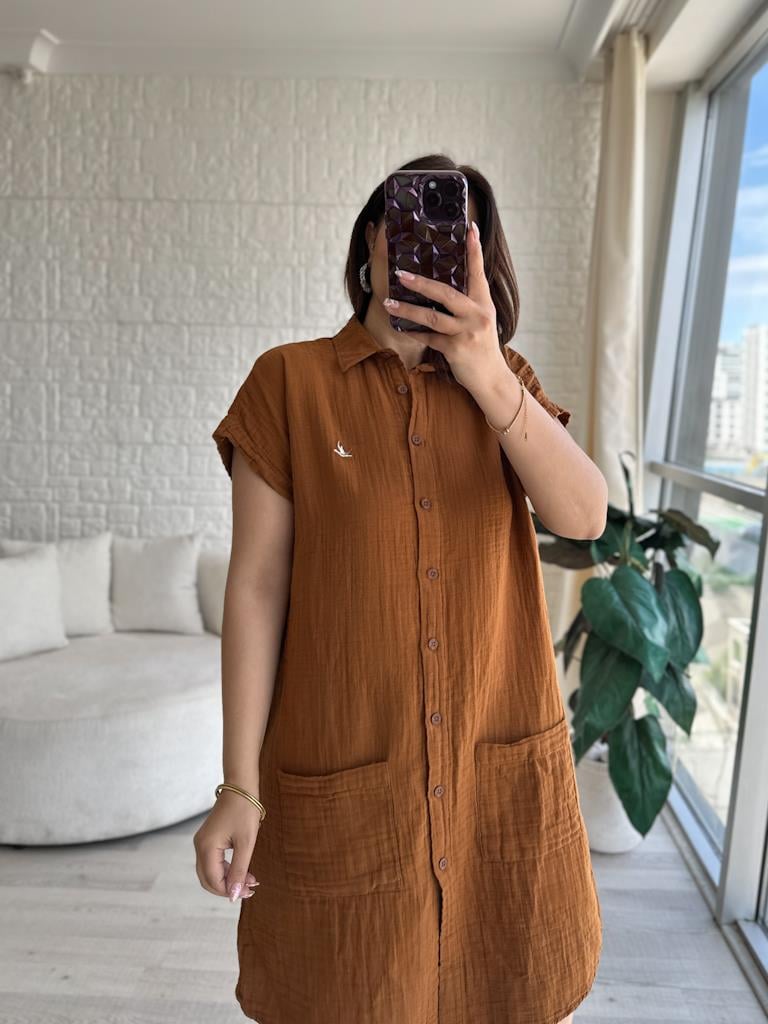 Orijinal Marka Müslin Keten Gömlek Elbise