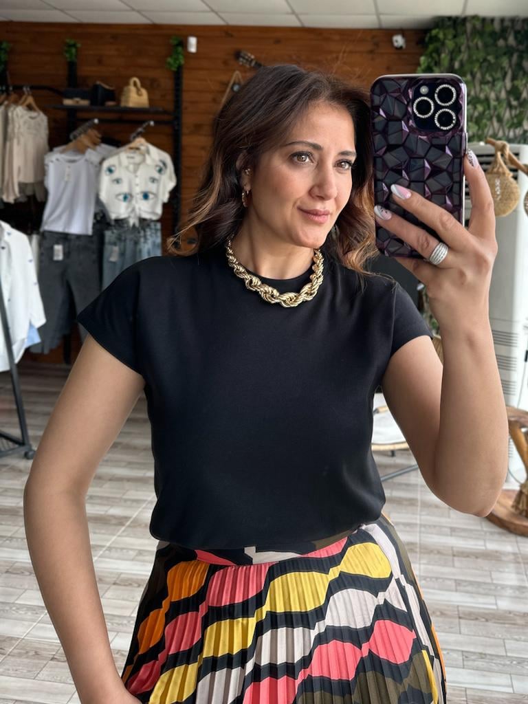 Orjinal Marka Bisiklet Yaka Pamuk Tişört Siyah