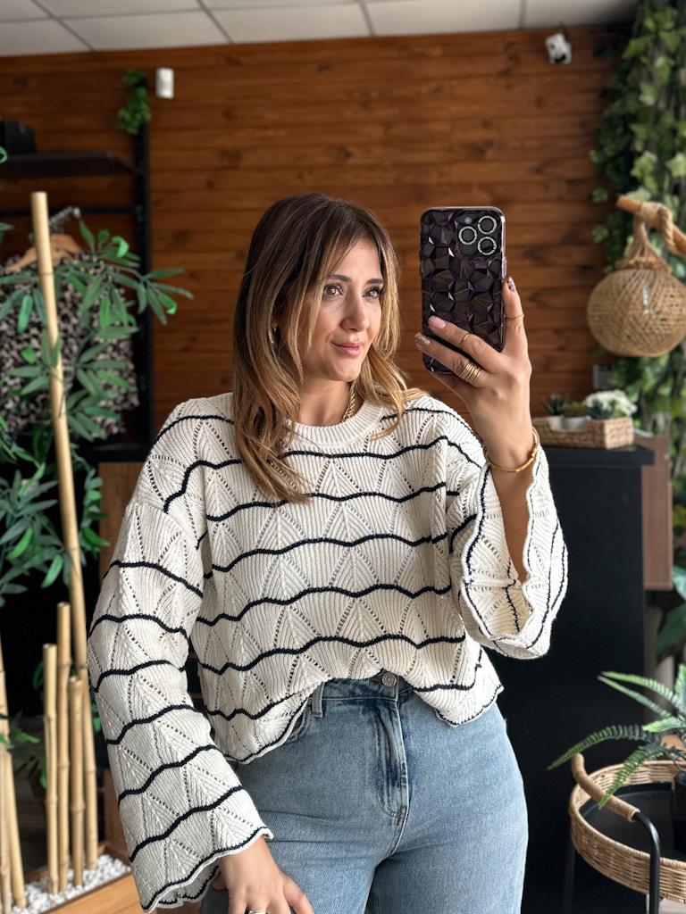 Orjinal Marka Çizgili Ajurlu Triko