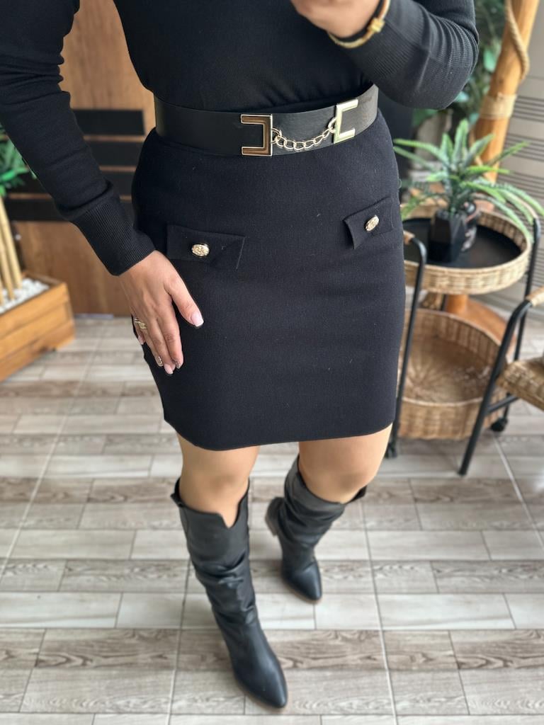 Orjinal Marka Gold Düğme Detay Lüks Kalite  Triko Etek