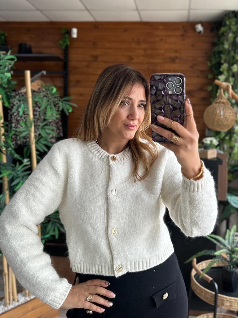 Orjinal Marka Gold Düğmeli Hırka Ekru