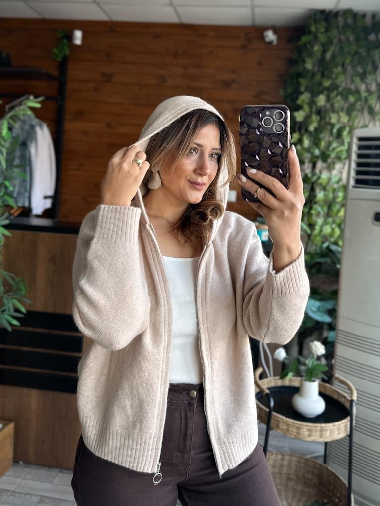 Orjinal Marka Kapşınlu Fermuarlı Hırka