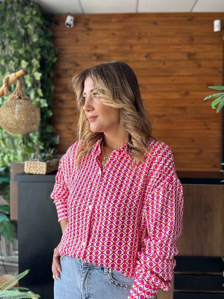 Orjinal Marka Pembe Desenli Saten Gömlek Standart Beden