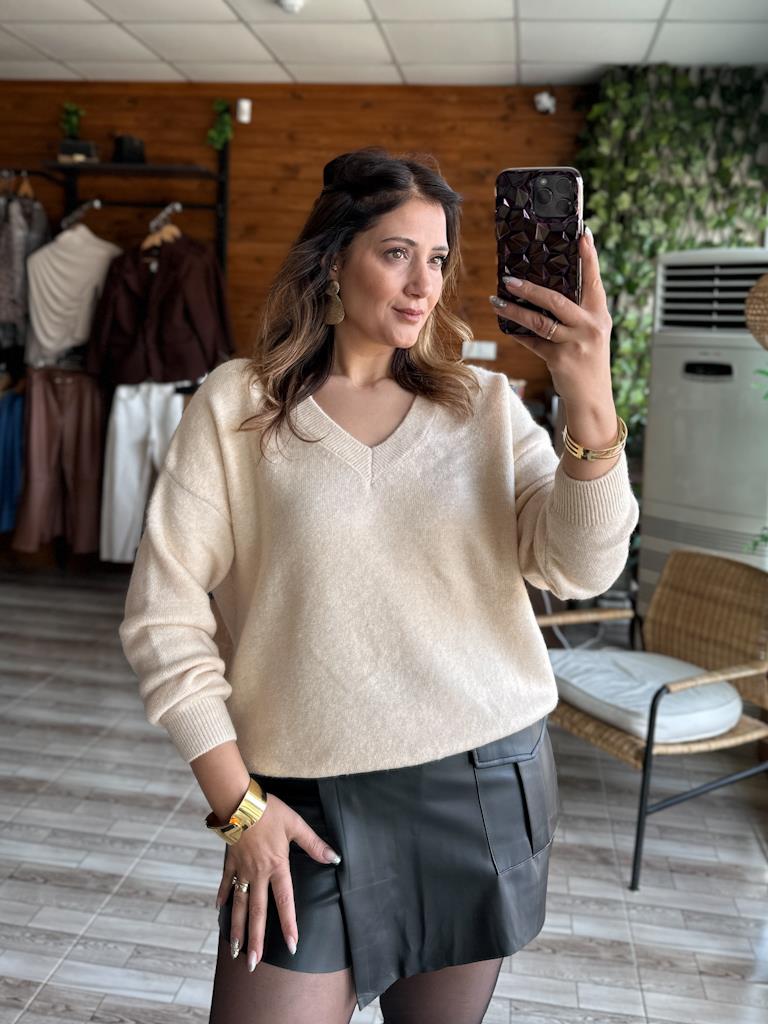 Orjinal Marka Salaş V Yaka Triko Kazak