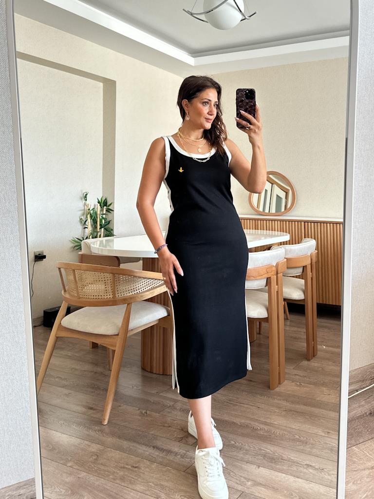 Orjinal Marka Siyah Modal Gold Kuş Armalı Elbise