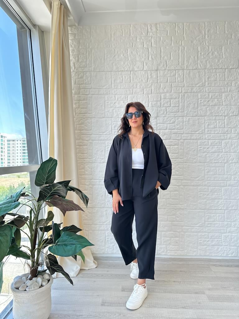 Orjinal Marka Tensel Kumaş Kol Paça Pensli Takım Siyah