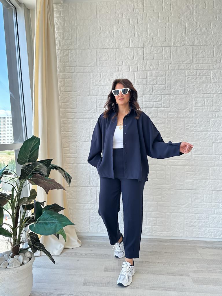 Orjinal Marka Tensel Kumaş Kol Paça Pensli Takım Lacivert