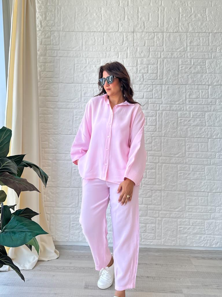 Orjinal Marka Tensel Kumaş Kol Paça Pensli Takım Pembe