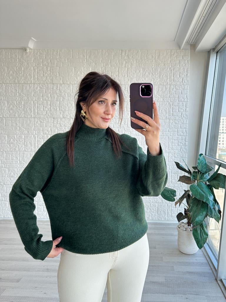 Orjinal Marka Yarım Balıkçı Yaka Reglan Kol Kazak Haki Yeşil