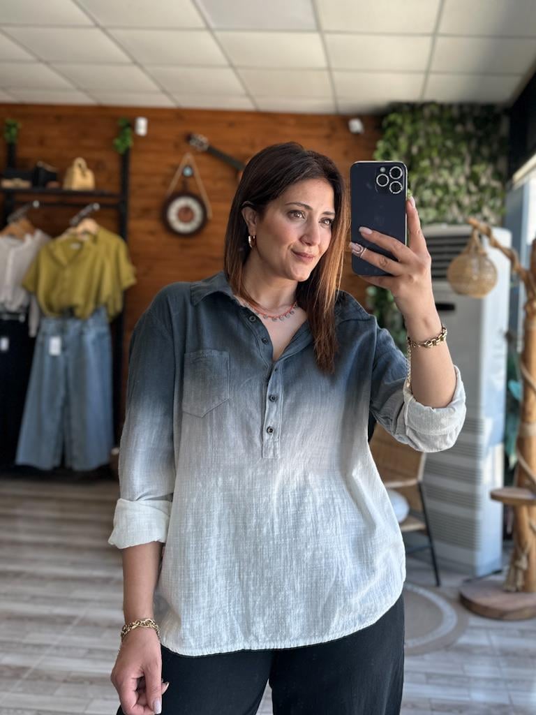 Otantik Batik Model Keten Gömlek Füme