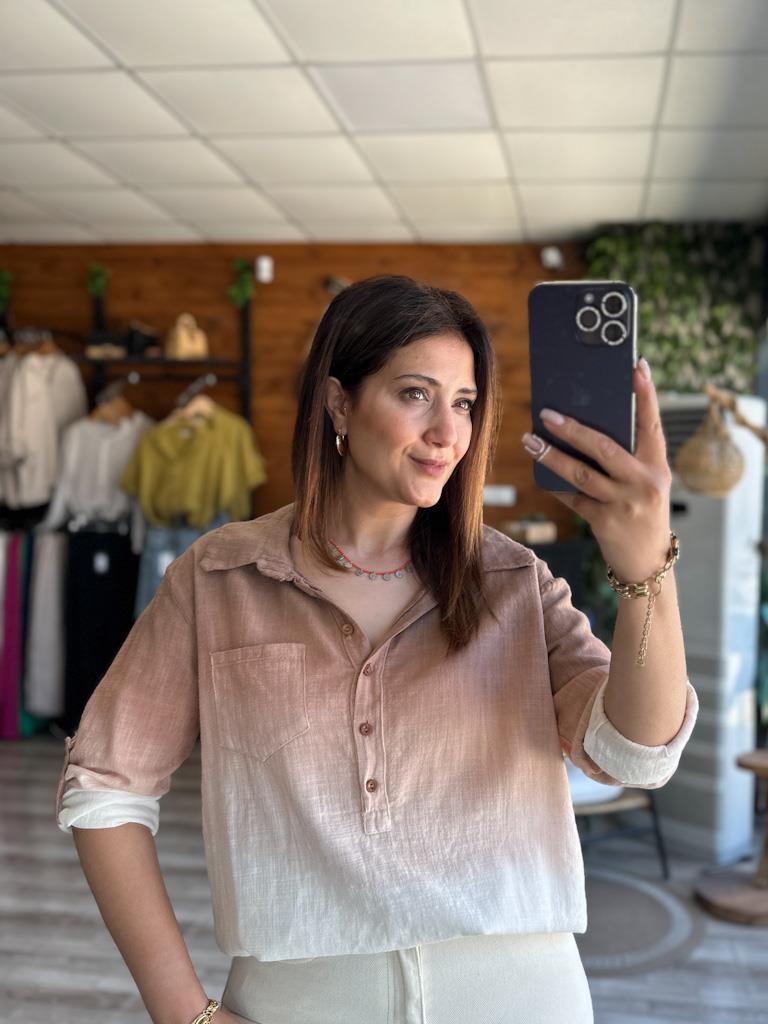 Otantik Batik Model Keten Gömlek Kahve