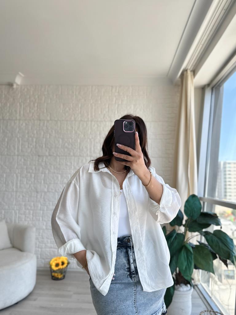 Oversize Salaş Kalıp Modal Gömlek Beyaz