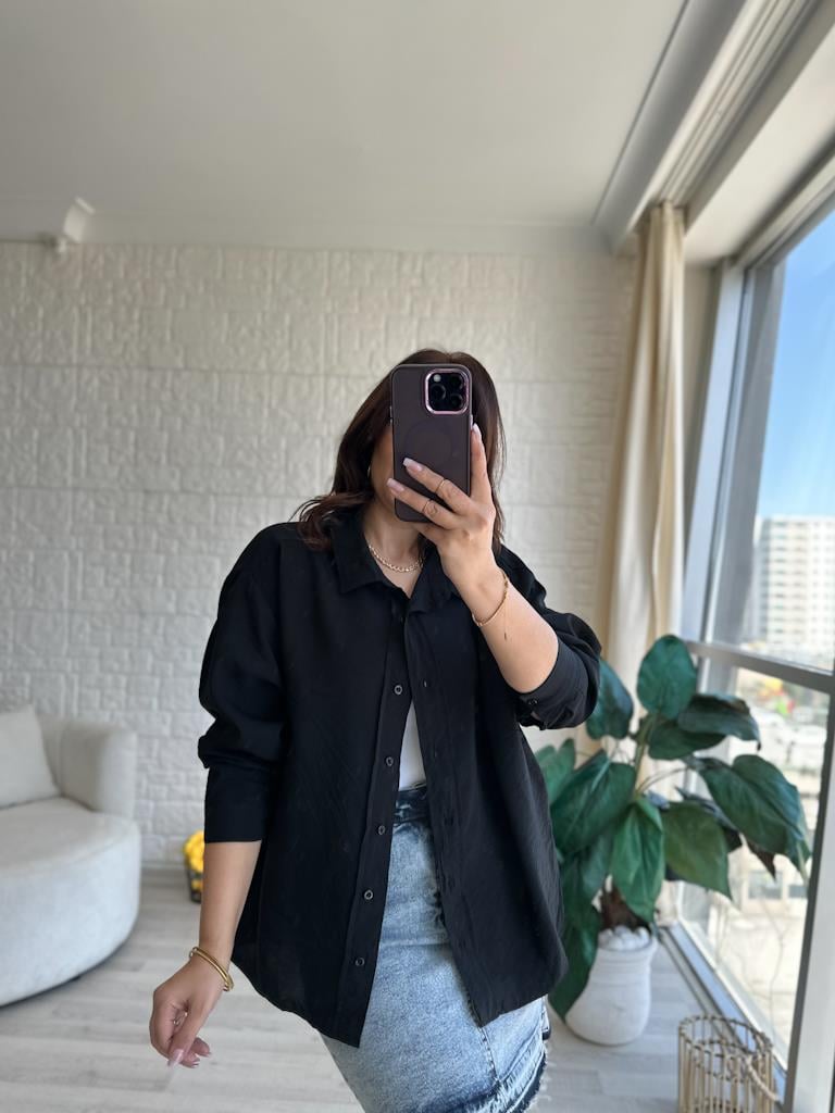 Oversize Salaş Kalıp Modal Gömlek Siyah