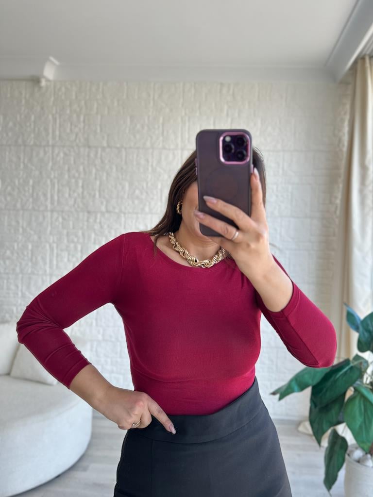 Oys Kayık Yaka Bluz Bordo