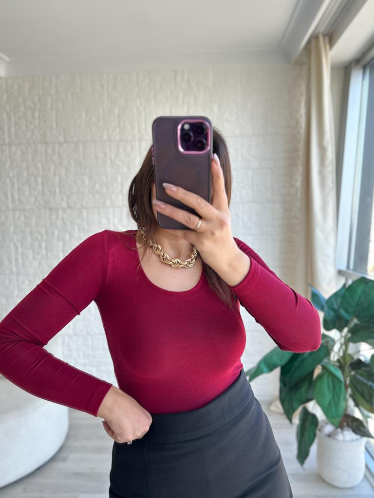 Oys U Yaka Modal Bluz Bordo