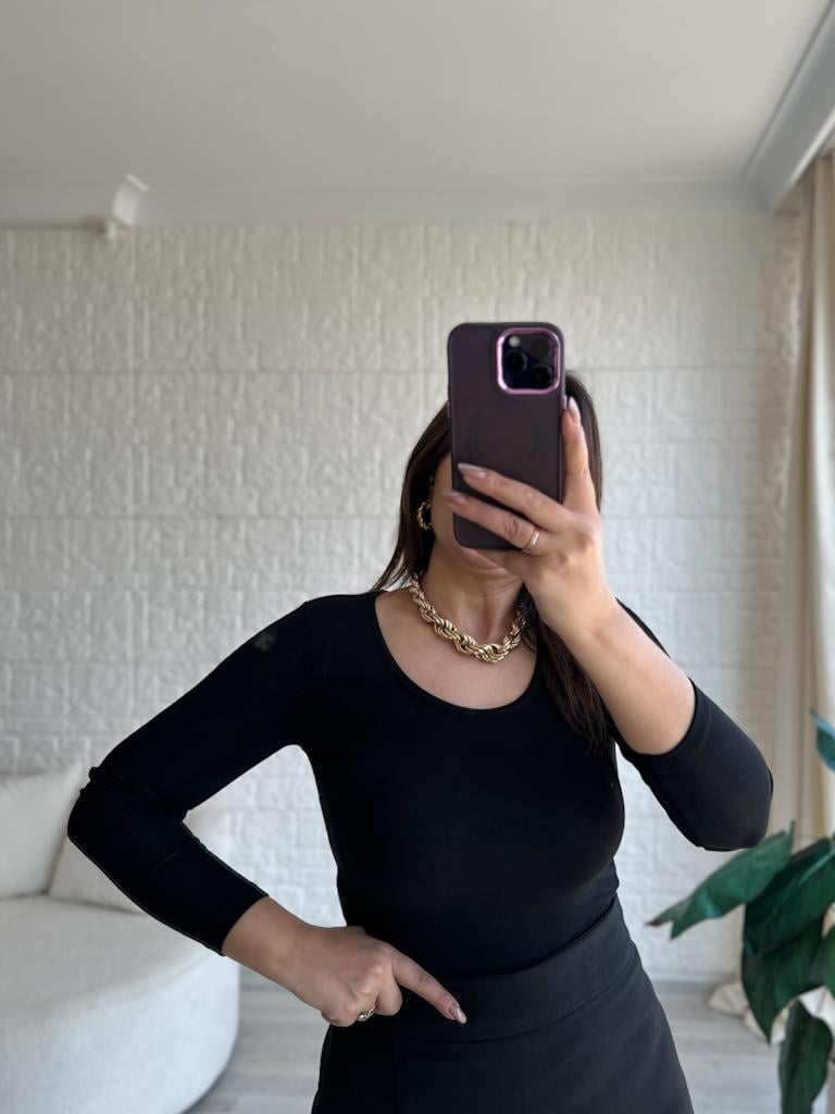 Oys U Yaka Modal Bluz Siyah