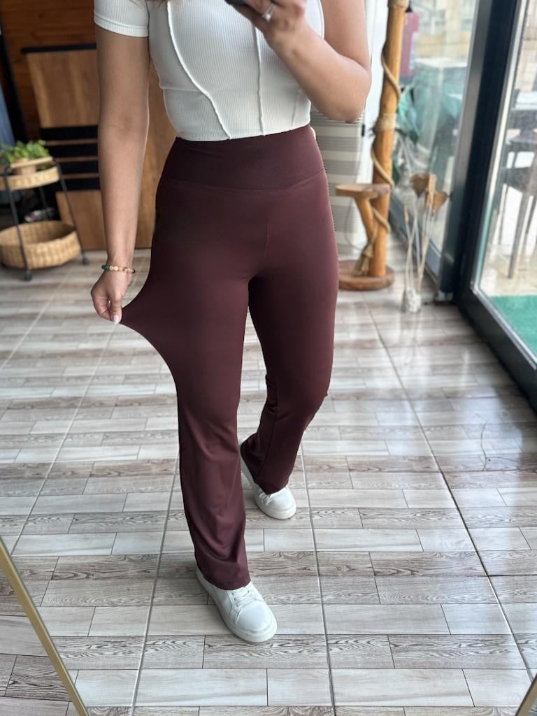 Oysh İspanyol Paça Full Likralı Yüksek Bel Tayt Kahverengi