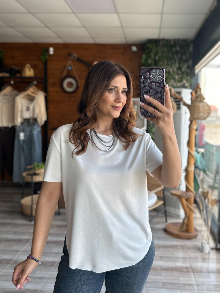 Oysh Modal Kumaş Basic Tshirt Krem