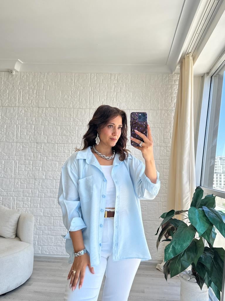 Özel Seri Cepli Modal Kumaş Salaş Gömlek Bebe Mavi