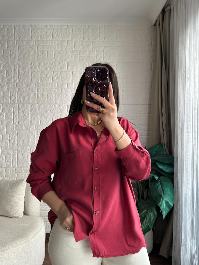 Özel Seri Cepli Modal Kumaş Salaş Gömlek Bordo