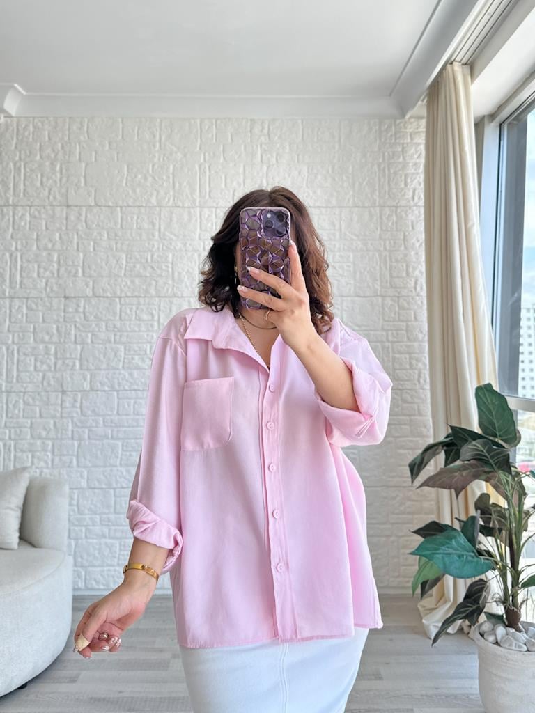Özel Seri Cepli Modal Kumaş Salaş Gömlek Pembe