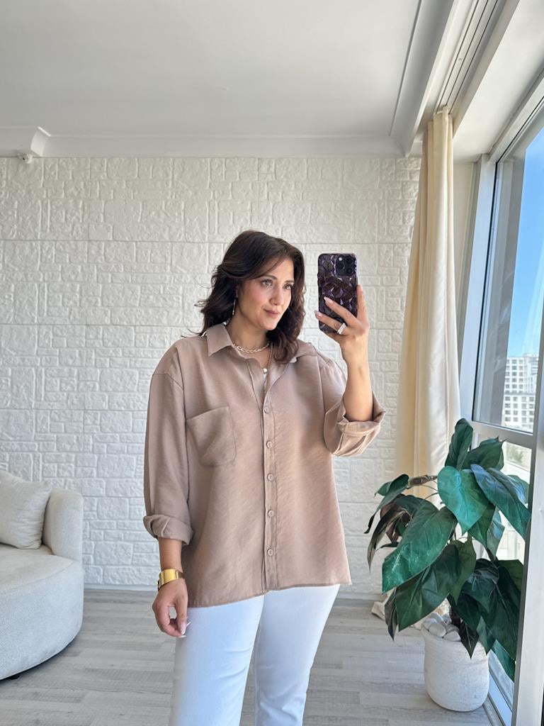 Özel Seri Cepli Modal Kumaş Salaş Gömlek Vizon