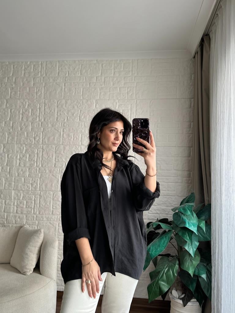 Özel Seri Cepli Modal Kumaş Salaş Gömlek Siyah