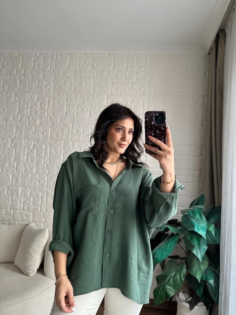 Özel Seri Cepli Modal Kumaş Salaş Gömlek Yeşil