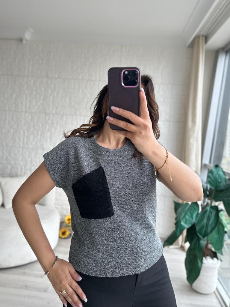 Özel Üretim Sim Detaylı Likralı Bluz Gri